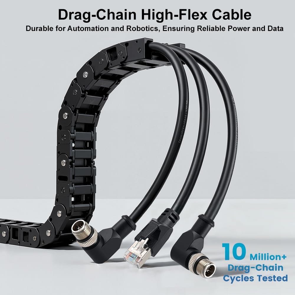 Alvin's Cables M12 X-Code 8 Pin Male to RJ45 Ethernet Cable for Cognex Kence Camera, High-Flex Cat6a Cable for Industrial Automation, Fieldbus Module, Robotics, Right Angle 98.4ft/30m
