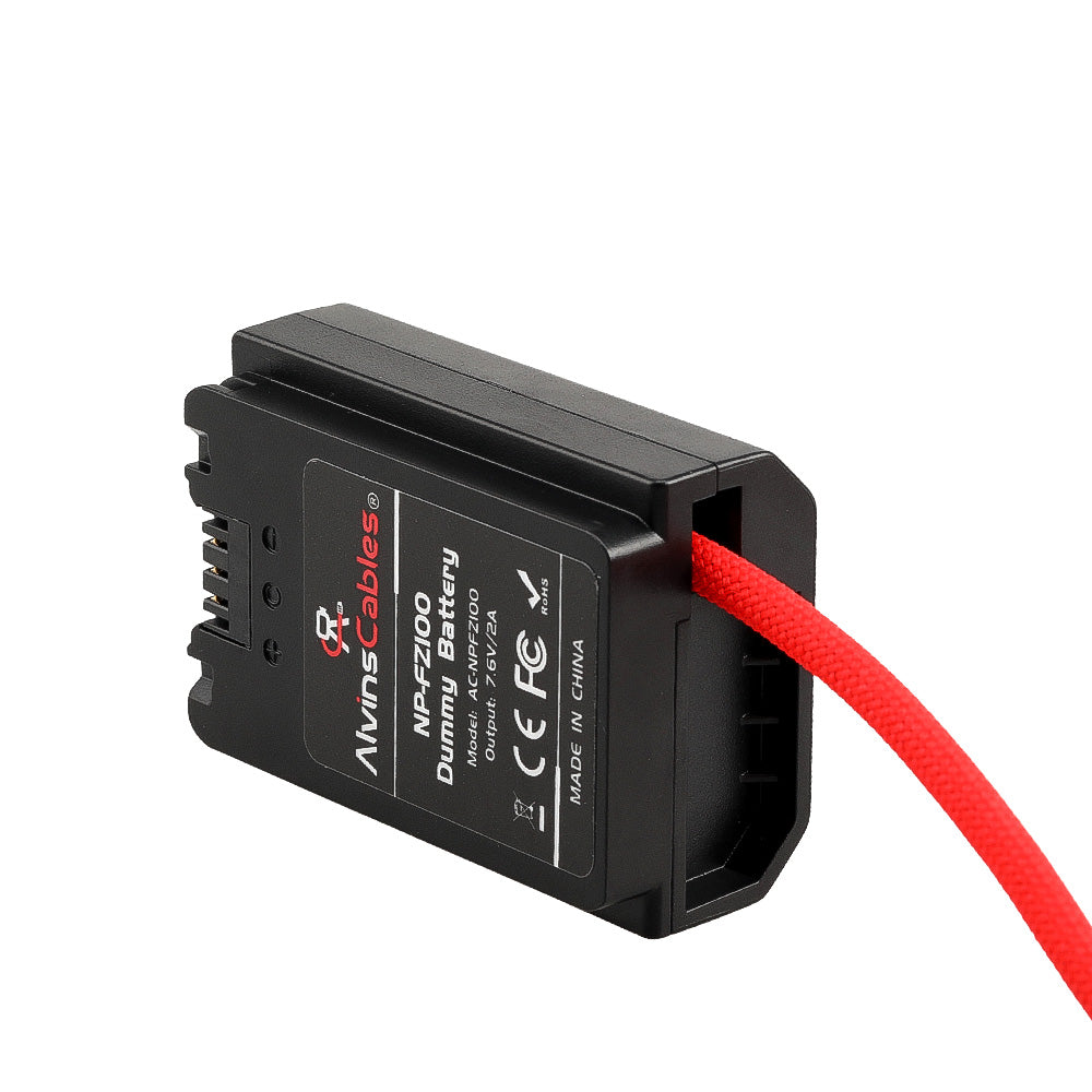 Alvin's Cables NP-FZ100 Dummy Battery to D-TAP Braided Coiled Cable, Black/Red