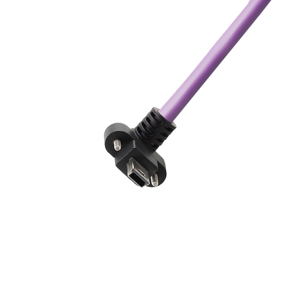 Alvin's Cables USB 2.0 Type-A to Locking Mini USB Up Angle Cable, 15mm Dual-Screw Spacing for Daheng Industrial Camera, High Flex Drag Chain Shielded, Convex Port, Purple