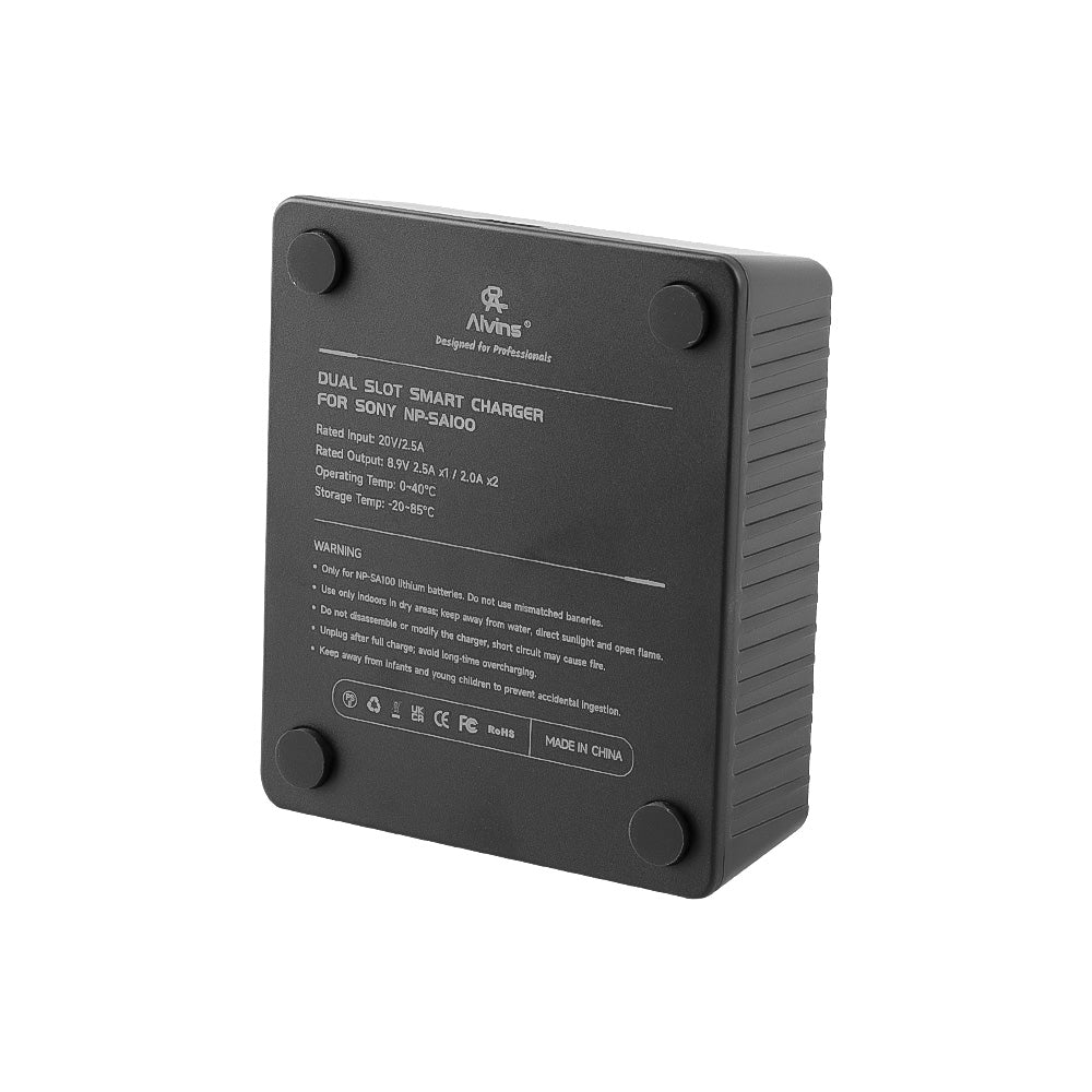 Alvin's Cables Dual Slot Charger for Sony NP-SA100 Battery with USB-C Cable