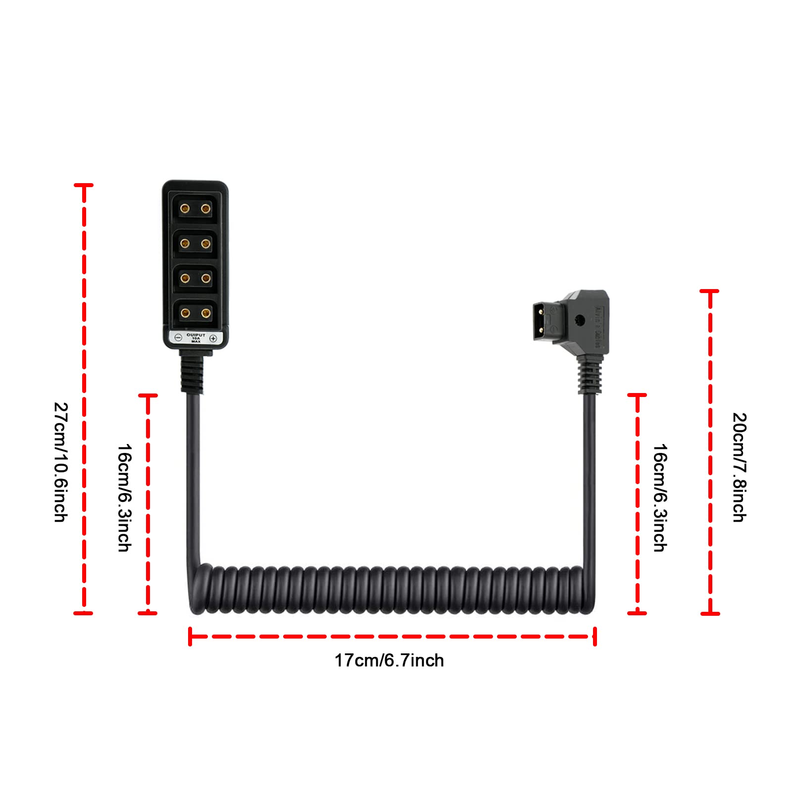 Alvin&#39;s Cables D-tap Splitter Ultrashort Power Cable D-Tap Male to 4 Port Dtap Female Cord for ARRI RED Cameras TILTA Steadicam IDX Battery