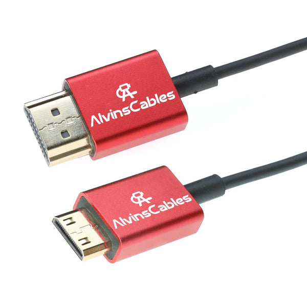 Alvin's Cables 8K High Speed Mini HDMI to HDMI Coiled Cable, Aluminum 8K@60Hz 4K@240Hz HDMI 2.1, Compatible with Camera, Camcorder, Tablet and Graphics/Video Card, Laptop, Projector