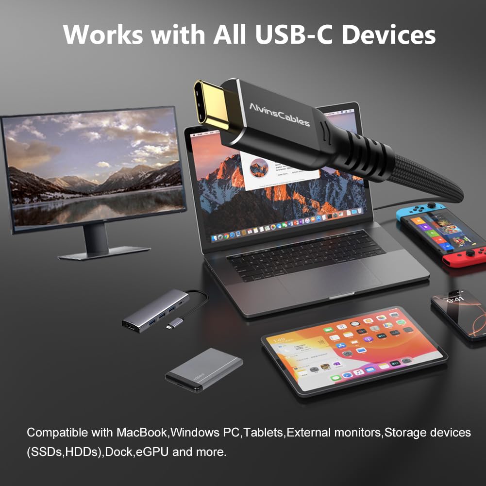 Alvin&#39;s Cables Thunderbolt 5 Cable, USB-C to USB-C Cable 120Gbps Bandwidth 240W PD Fast Charging 16K Display, Compatible with Thunderbolt 4/3,USB4, for MacBook,eGPU,Dock, Intel Certified