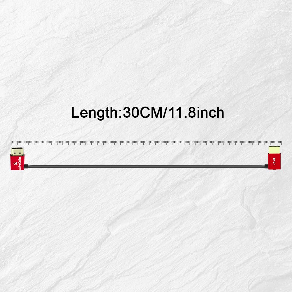 Alvin&#39;s Cables HDMI Cable 8K 2.1 48Gbps High Speed Φ2.4mm Ultra-Thin Right Angle HDMI A to A 8K@60Hz 4K@120Hz for Canon C70, for Sony A7 A9, Blackmagic Camera, Atomos, SmallHD Monitor,30cm| 11.8in
