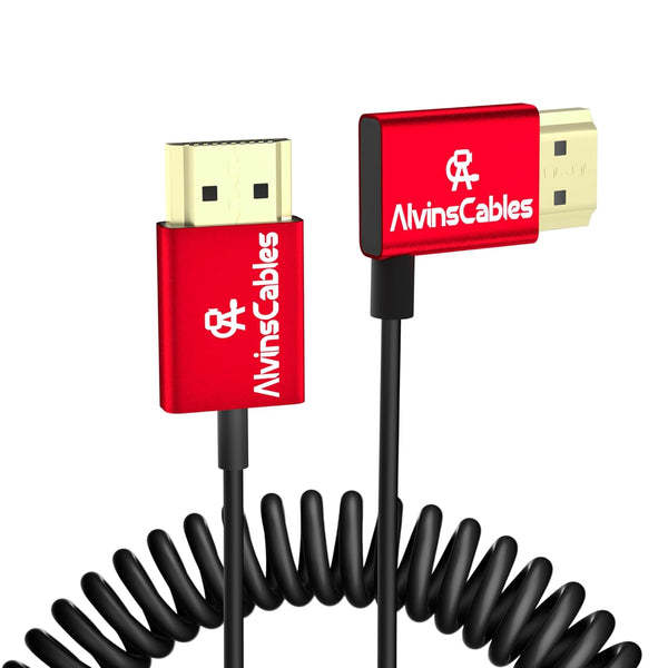 Alvin's Cables HDMI Cable 8K 2.1 48Gbps High Speed Φ2.4mm Ultra-Thin HDMI A to A 8K@60Hz 4K@120Hz for Canon C70, for Sony A7 A9 Camera, Atomos, SmallHD Monitor, Straight to Right Angle Coiled