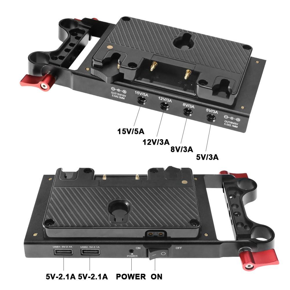 Alvins 15mm Rod Clamp Gold Mount Battery Plate Power Supply Multi Output D-tap DC USB Output for DSLR Mirrorless Cinema Camera Monitor LED Light Compatible with Anton Bauer Battery