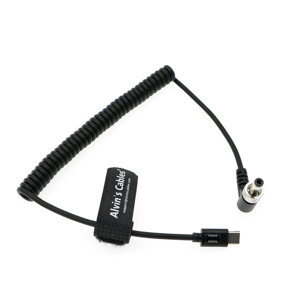 Alvin's Cables PD USB-C Type-C to Lock DC 12V Coiled Power Cable for Blackmagic Video Assist| Atomos Shogun| SmallHD| Feelworld Monitor