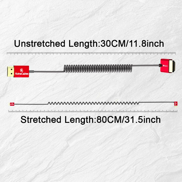 Alvin's Cables 8K 2.1 HDMI Cable 48Gbps 8K@60Hz 4K@120Hz High Speed Φ2.4mm Ultra-Thin HDMI for Sony A7 A9, BMPCC, for Canon C70, for Atomos Ninja, for Feelworld, Straight to Up Angle Coiled