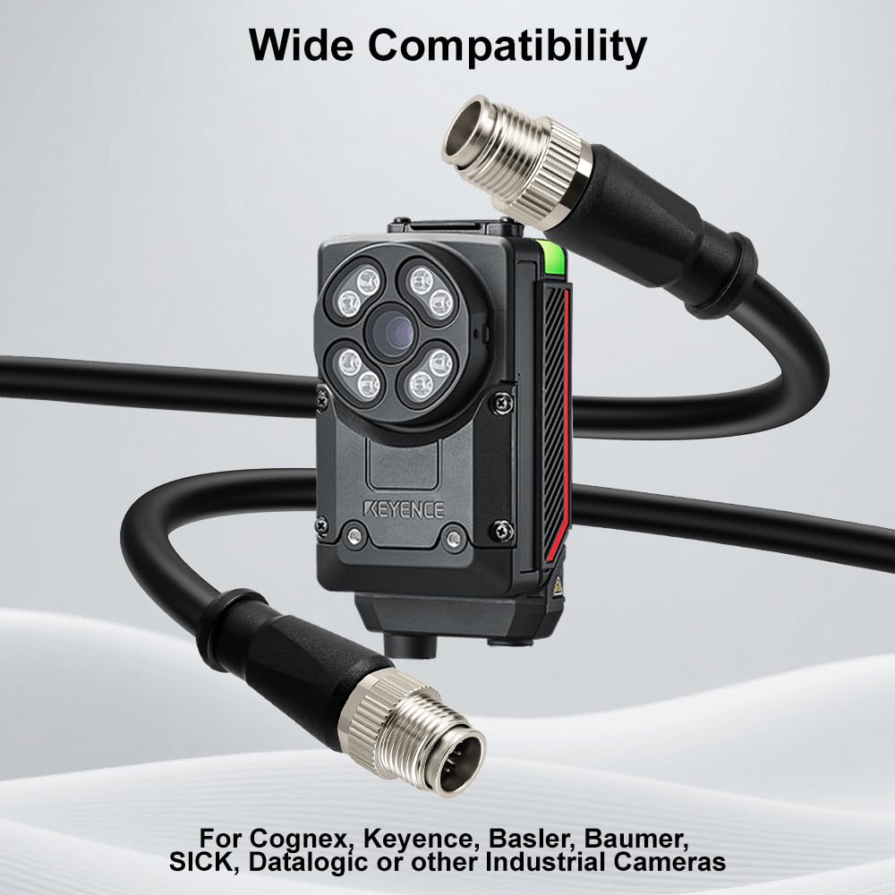 Alvin's Cables M12 X-Code 8 Pin to 8 Pin Male Cat6a Ethernet Cable Shielded for Cognex Basler Industrial Camera, High Flex Drag-Chain 3m 5m 10m, Black