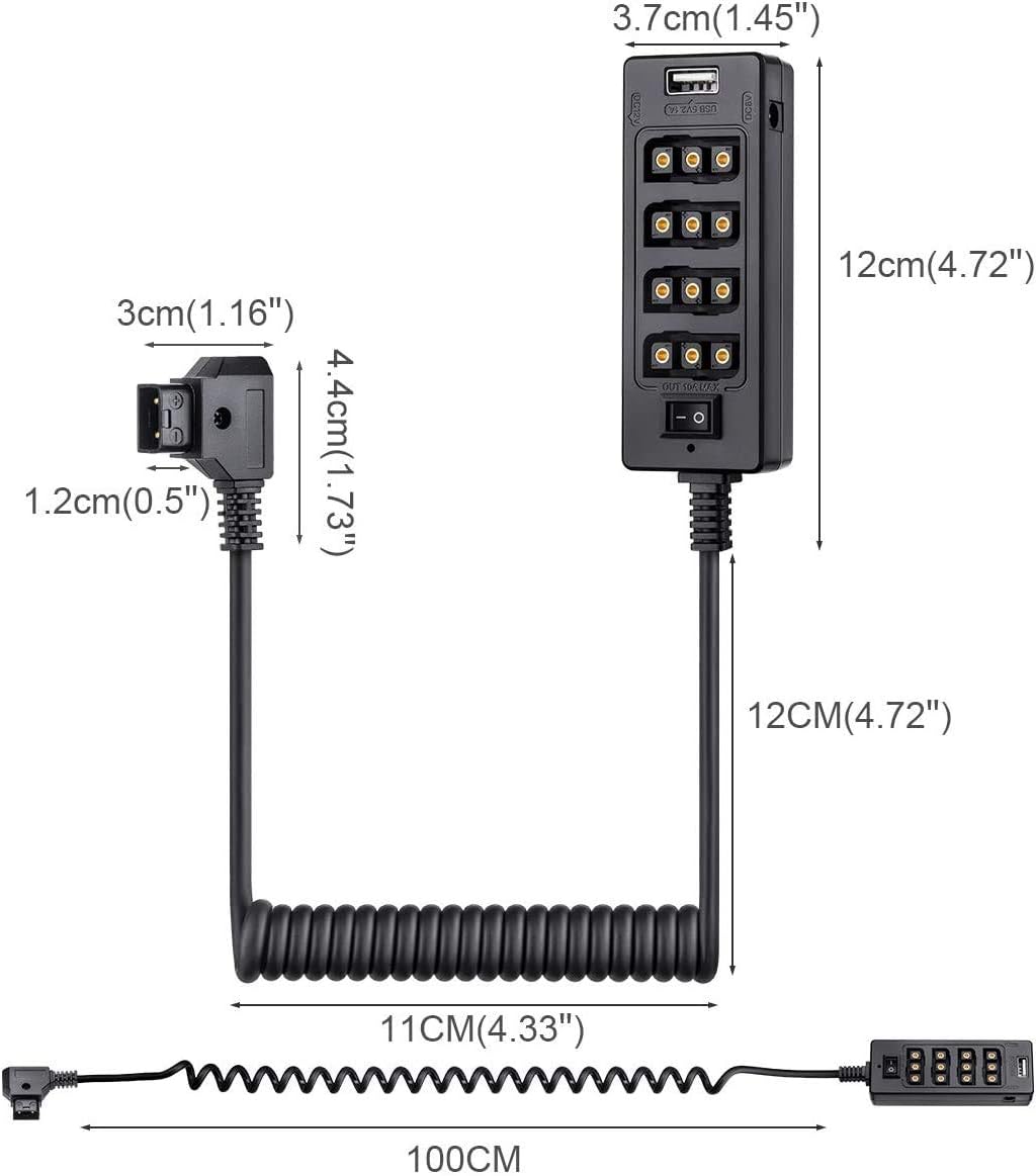 Alvin's Cables D-tap Splitter Cable with Power Switch Male DTap to 4 Female D Tap 2 DC USB for V-Mount Battery for ARRI/RED Camera LCD Monitor LED Video Light Bidirectional Pluggable