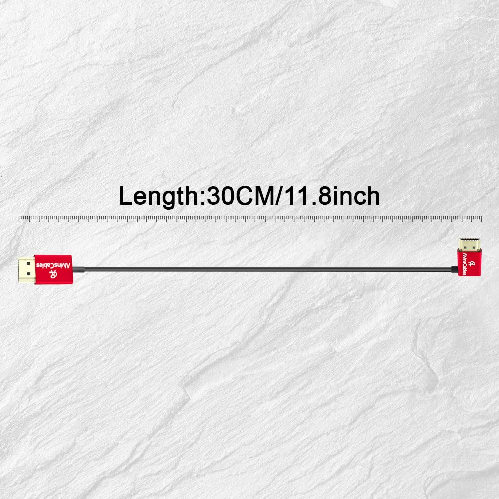 Alvin&#39;s Cables 8K HDMI Cable 2.1 48Gbps High Speed Φ2.4mm Ultra-Thin HDMI 8K@60Hz 4K@120Hz for Sony A7 A9, BMPCC, for Canon C70, for Panasonic, for Atomos Ninja, for SmallHD, Left Angle 30cm|11.8in