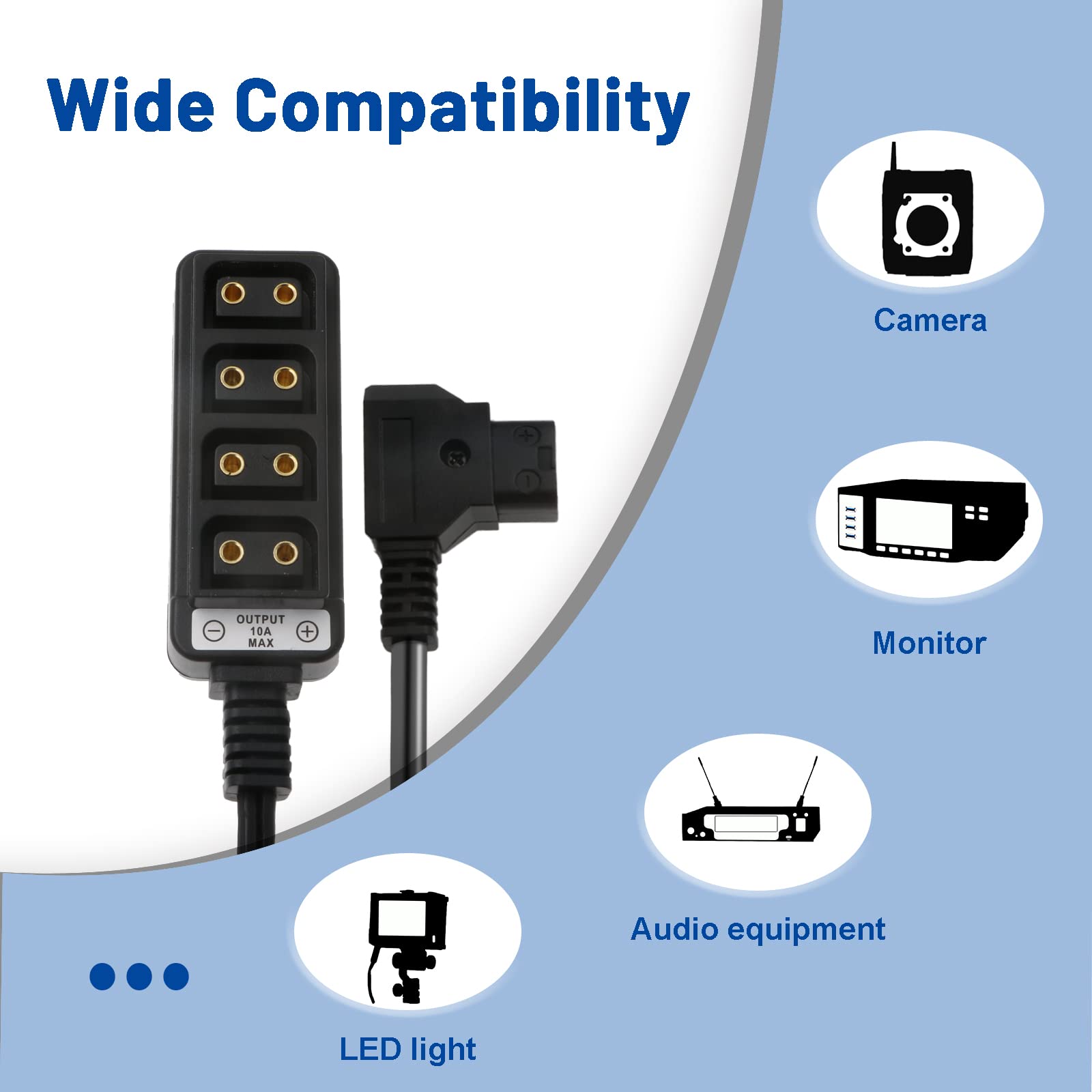 Alvin&#39;s Cables D-tap Splitter Ultrashort Power Cable D-Tap Male to 4 Port Dtap Female Cord for ARRI RED Cameras TILTA Steadicam IDX Battery