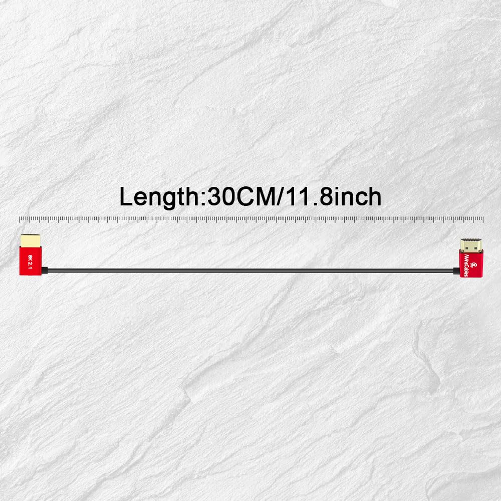 Alvin&#39;s Cables 8K HDMI Cable 2.1 48Gbps High Speed Φ2.4mm Ultra-Thin HDMI 8K@60Hz 4K@120Hz for Sony A7 A9, BMPCC, for Canon C70, for Atomos Ninja, for SmallHD, Left to Left Angle 30cm|11.8in