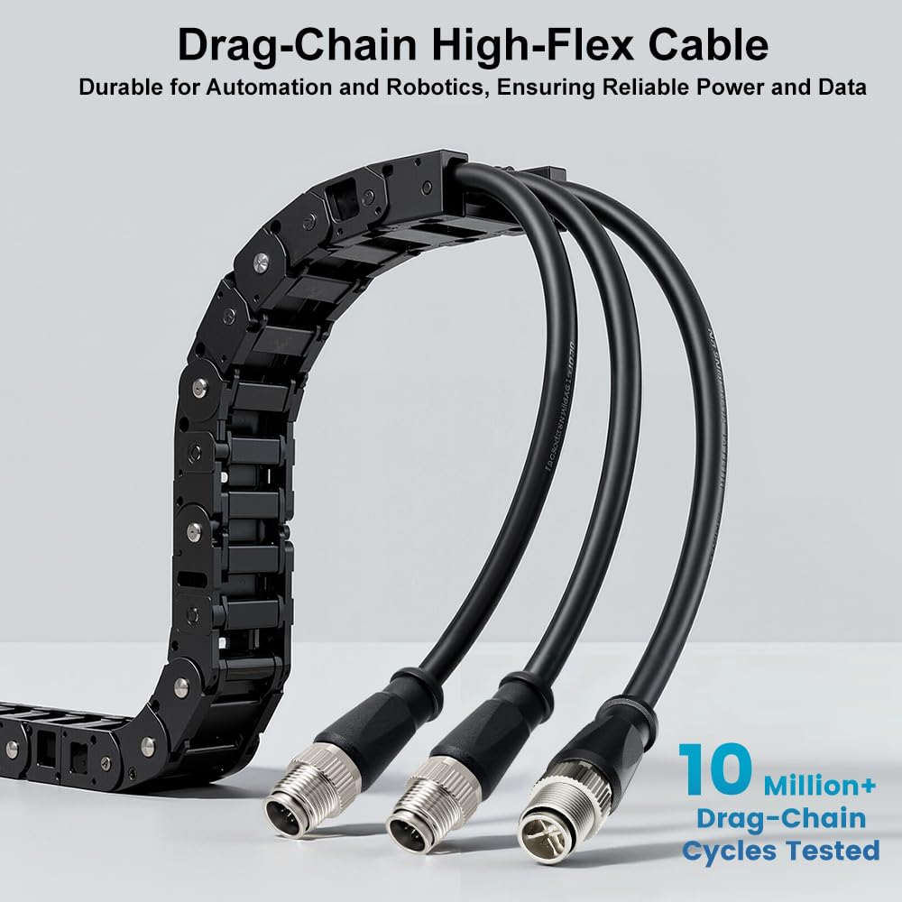 Alvin's Cables M12 X-Code 8 Pin to 8 Pin Male Cat6a Ethernet Cable Shielded for Cognex Basler Industrial Camera, High Flex Drag-Chain 3m 5m 10m, Black