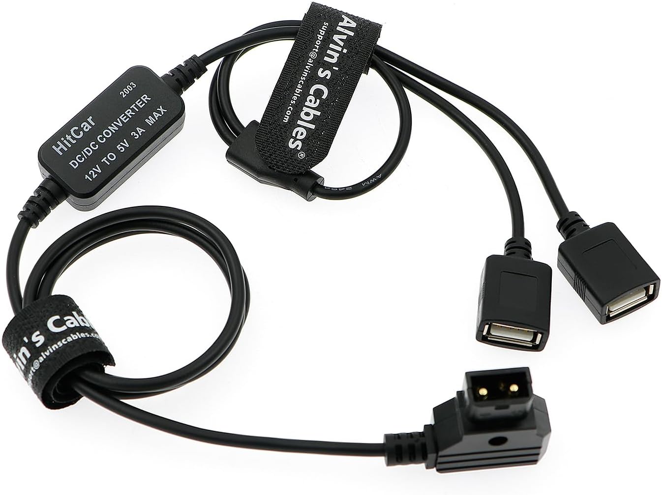 Alvin&#39;s Cables D-tap Male to Dual USB Female Port 5V 2A Power Cable Converter Adapter for Anton Bauer V-Mount Gold Mount Battery to Mobile Phone Receiver Wireless Focus 1M|39.4in
