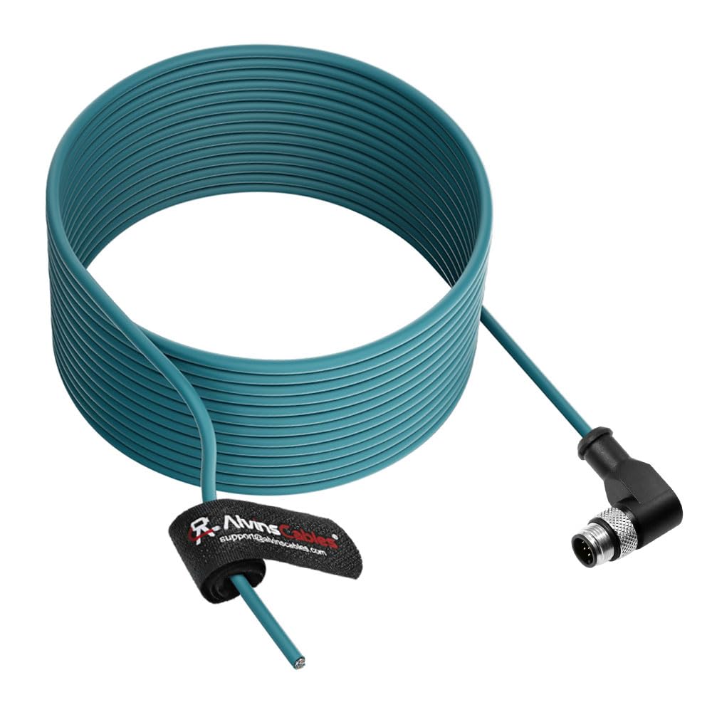 Alvin&#39;s Cables M12 A-Code 8 Pin Male Right Angle to Open End Power I/O Cable Cat6a High-Flex Shielded for Cognex Keyence Basler Industrial Automation Fieldbus Module 3.3ft/1m