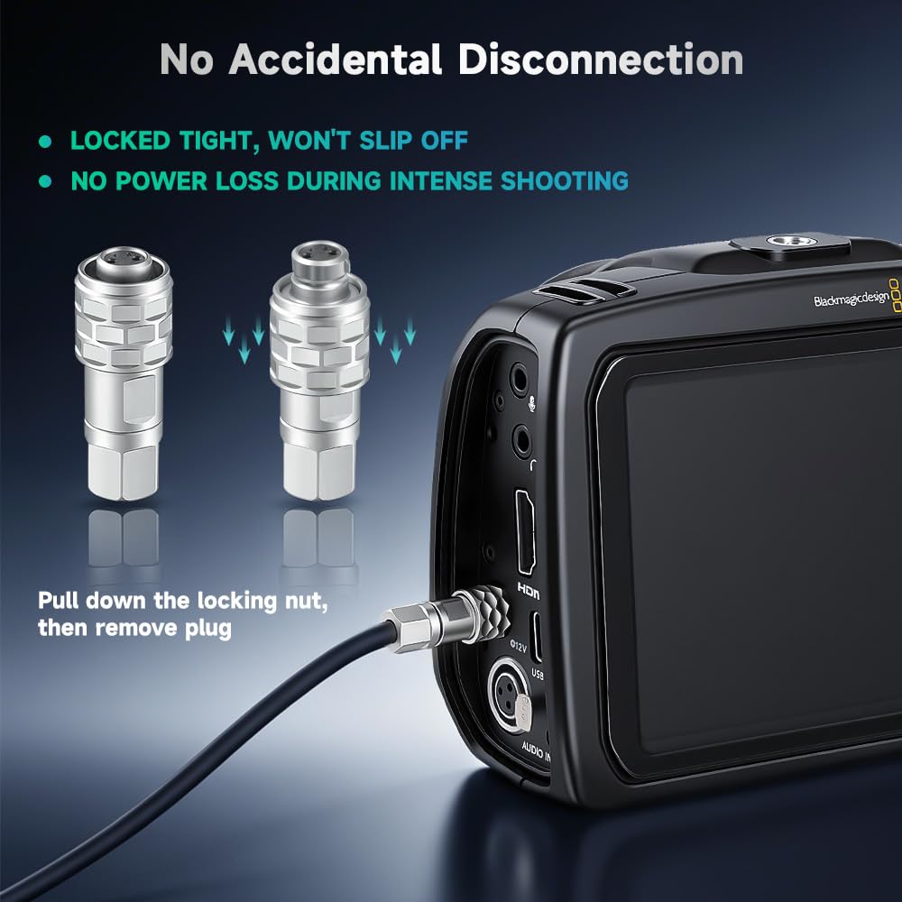 Alvin's Cables BMPCC4K to D Tap Power Cable for Blackmagic Pocket Cinema Camera 4K Gold Mount V Mount Battery Weipu 2 Pin Female to P Tap