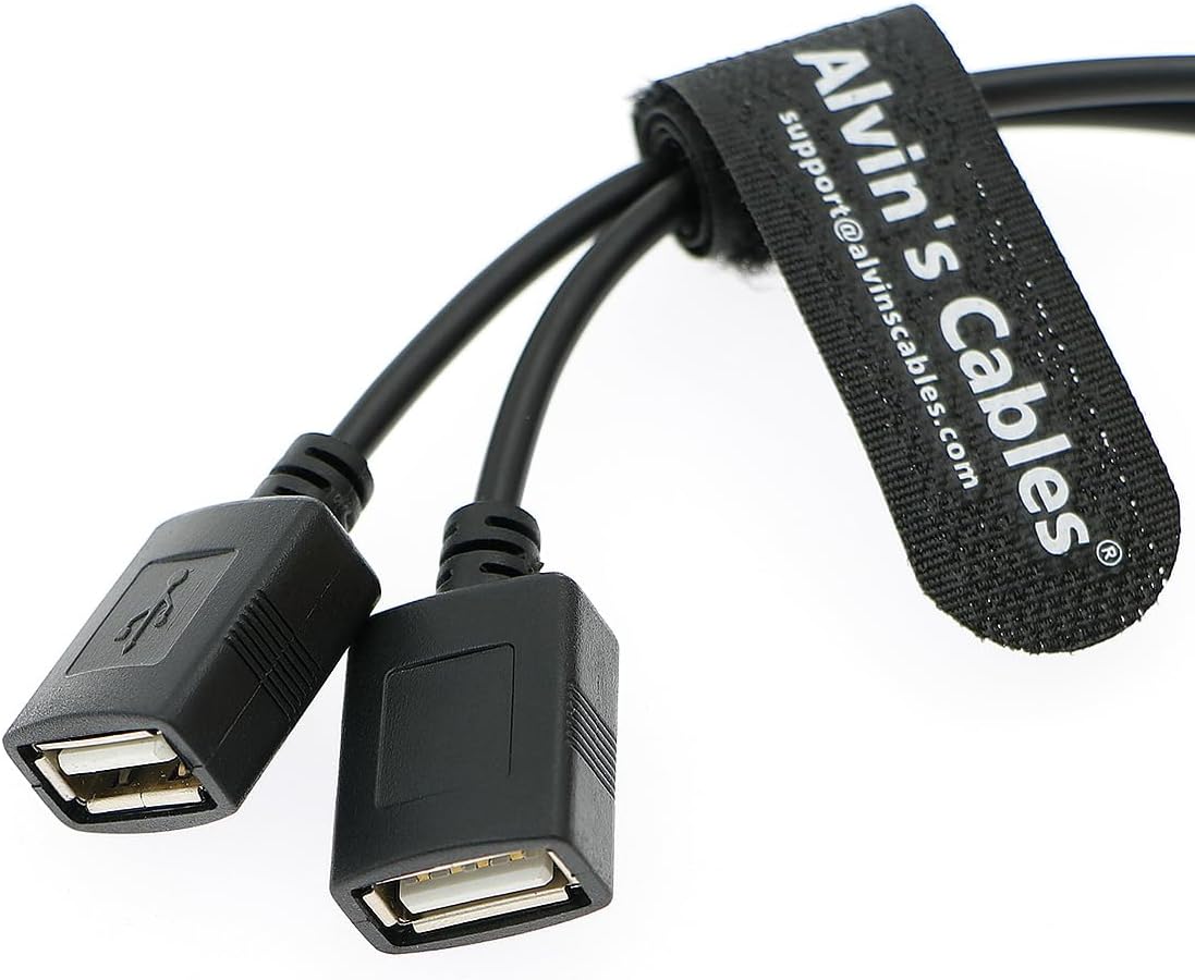 Alvin&#39;s Cables D-tap Male to Dual USB Female Port 5V 2A Power Cable Converter Adapter for Anton Bauer V-Mount Gold Mount Battery to Mobile Phone Receiver Wireless Focus 60cm|24in