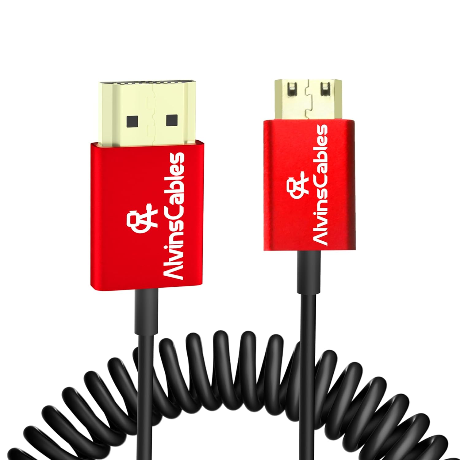 Alvin&#39;s Cables 8K High Speed Mini HDMI to HDMI Coiled Cable, Aluminum 8K@60Hz 4K@240Hz HDMI 2.1, Compatible with Camera, Camcorder, Tablet and Graphics/Video Card, Laptop, Projector
