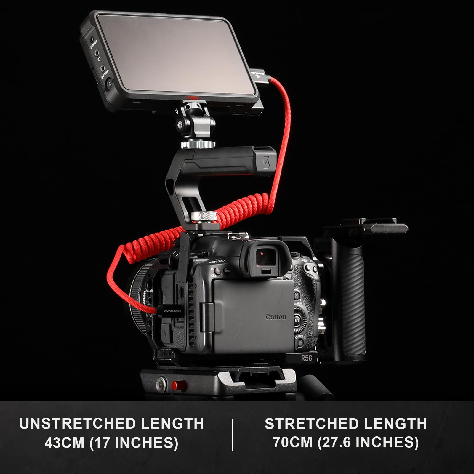 Alvin&#39;s Cables 8K 2.1 Micro-HDMI to Full HDMI Braided Coiled-Cable for Atomos-Ninja-V 4K-60P Record 48Gbps for Canon-R5C,R5,R6(18 to 28 Inch)