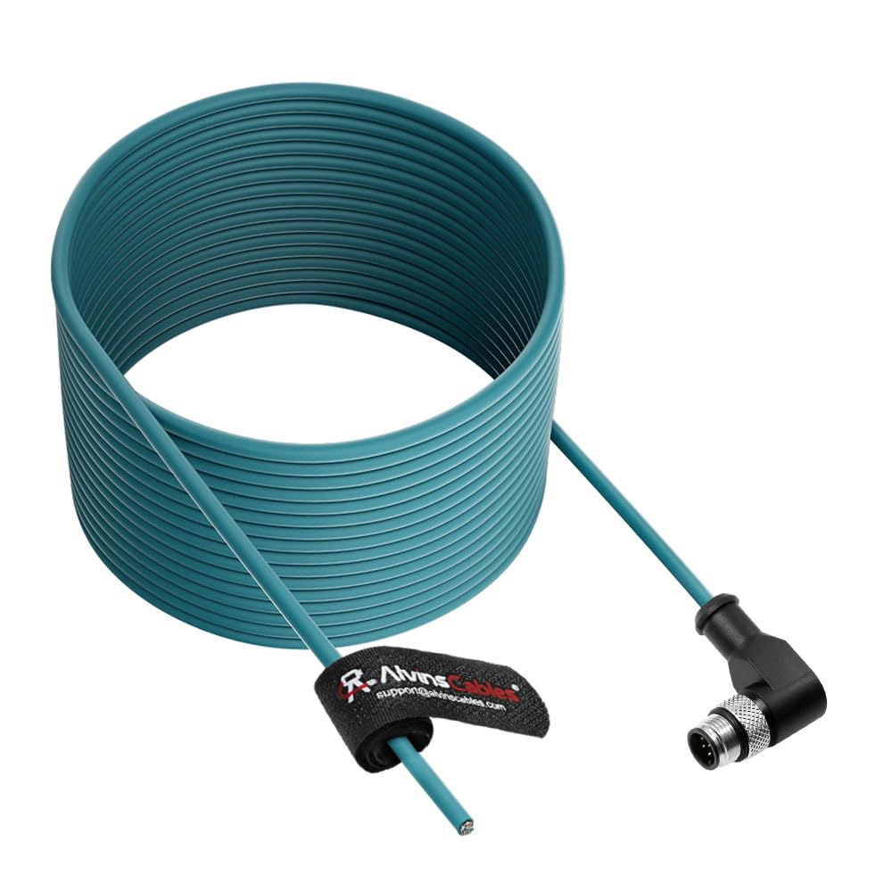 Alvin&#39;s Cables M12 A-Code 8 Pin Male Right Angle to Open End Power I/O Cable Cat6a High-Flex Shielded for Cognex Keyence Basler Industrial Automation Fieldbus Module 3.3ft/1m