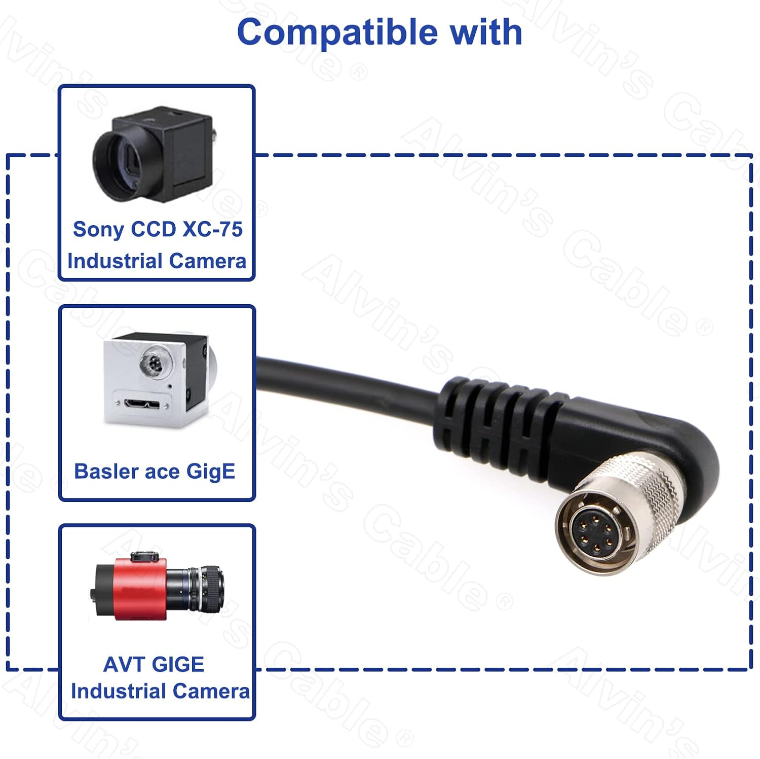 Alvin's Cables HR10A-7P-6S Hirose 6 Pin Female A-Type Right Angle to Open End Power I/O Cable for Sony CCD, Basler, Keyence, Cognex, Baumer, Hikvision Industrial Camera, High Flex Shielded