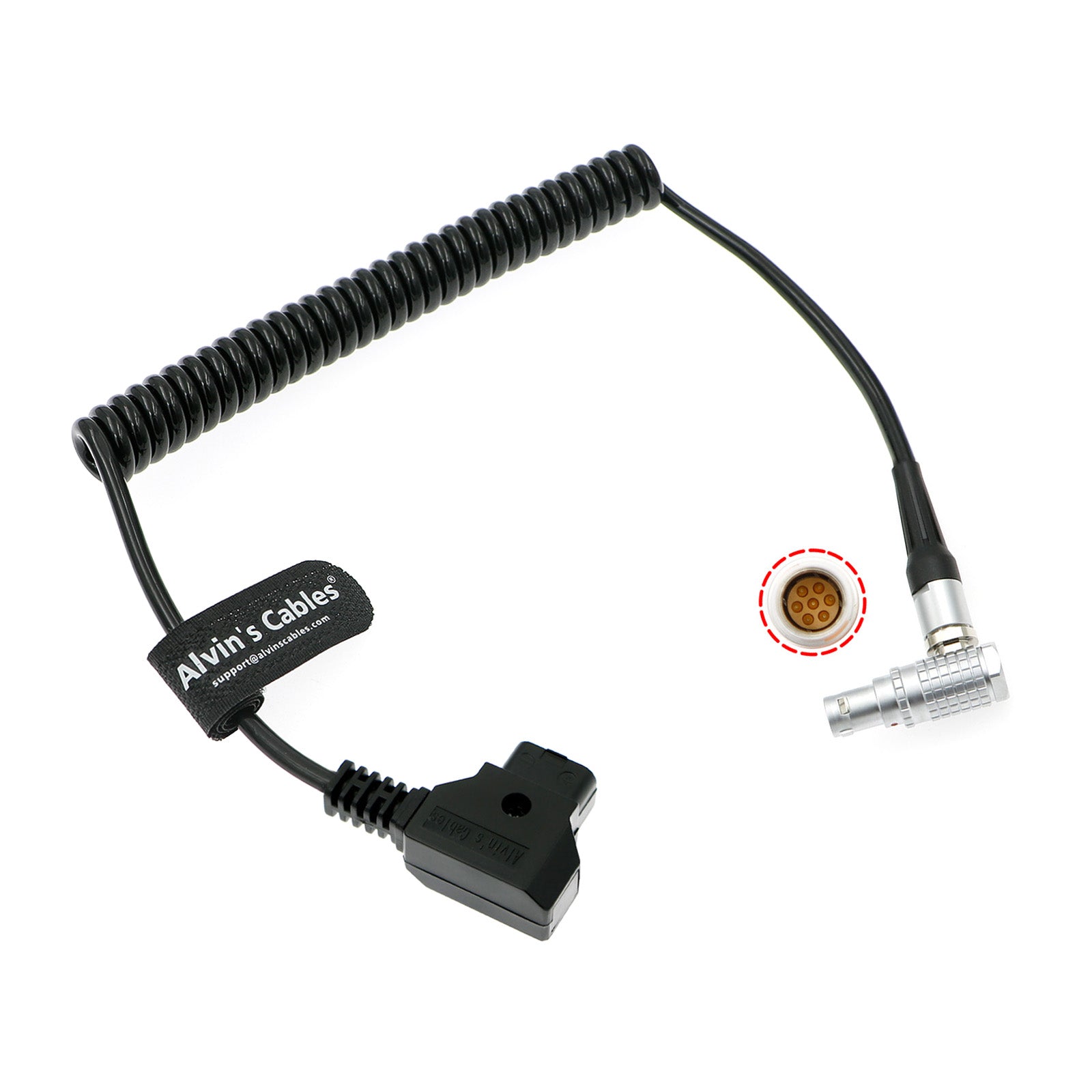 Alvin&#39;s Cables Power Cable for Tilta Nucleus-M Motor Right Angle 7 Pin Male to D-tap Coiled Cable for V-Mount Battery Plate