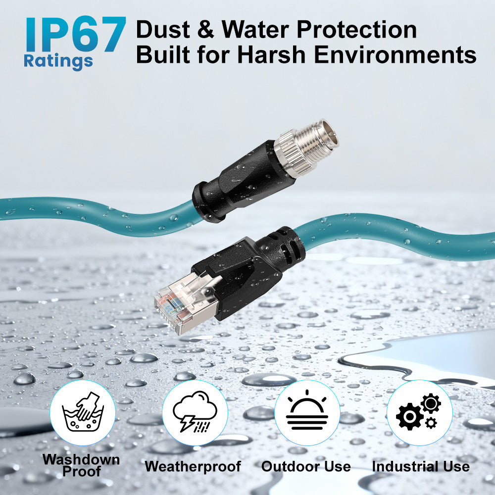 Alvin's Cables M12 8 Pin Male to RJ45 Shielded Ethernet Cable M12 X Coded 8 Position Cat6a Cable for Cognex Industrial Camera