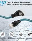 Alvin's Cables M12 X-Code 8 Pin Male to RJ45 Ethernet Cable for Cognex Kence Camera, High-Flex Cat6a Cable for Industrial Automation, Fieldbus Module, Robotics, Right Angle 98.4ft/30m Green