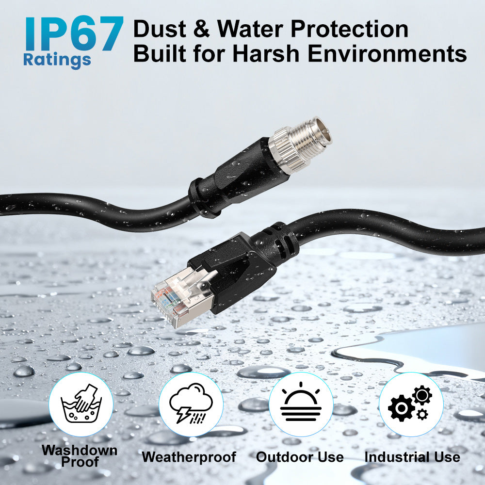 Alvin's Cables M12 X-Coded 8 Pin Male to RJ45 Shielded Ethernet Cable X Coded 8 Position Cat6a Cable for Cognex Industrial Camera, Black