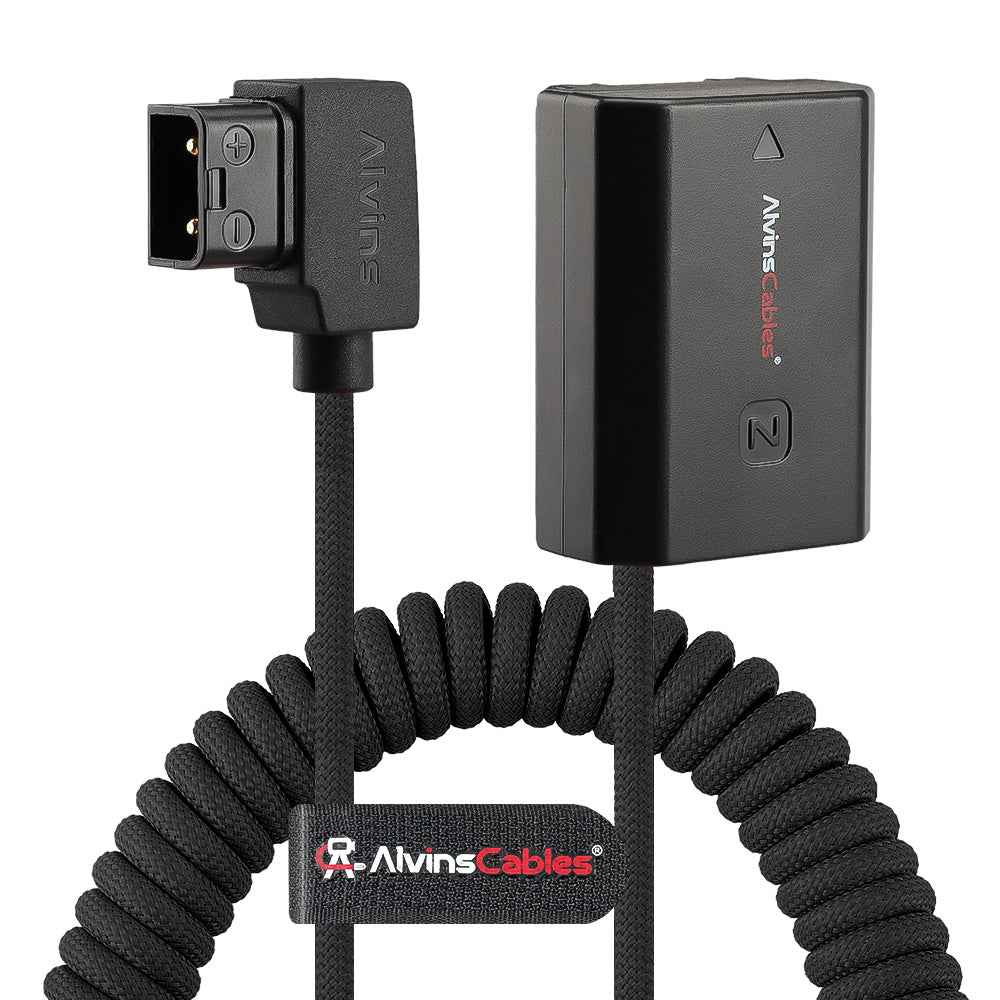 Alvin's Cables NP-FZ100 Dummy Battery to D-TAP Braided Coiled Cable, Black/Red