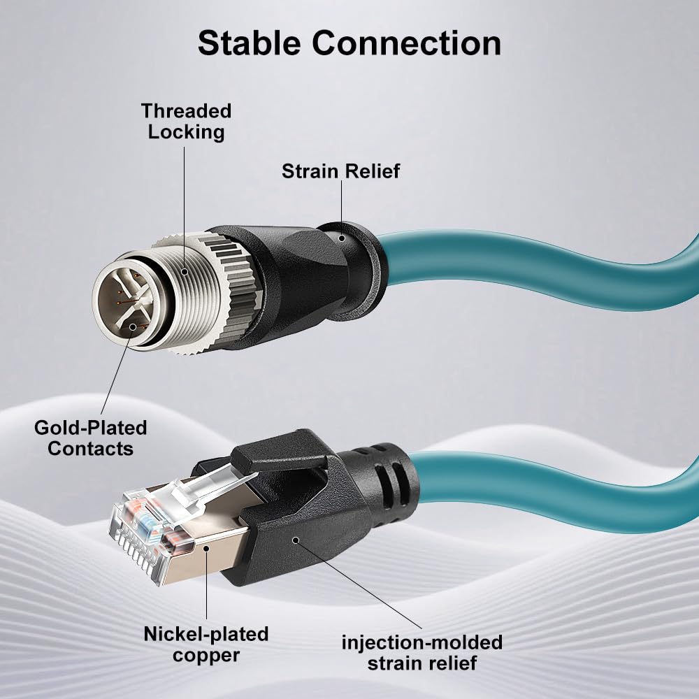 Alvin's Cables M12 X-Code 8 Pin Male to RJ45 Ethernet Cable for Cognex Keyence Camera, High-Flex Cat6a Cable for Industrial Automation, Fieldbus Module, Robotics,30M/98.4ft Green
