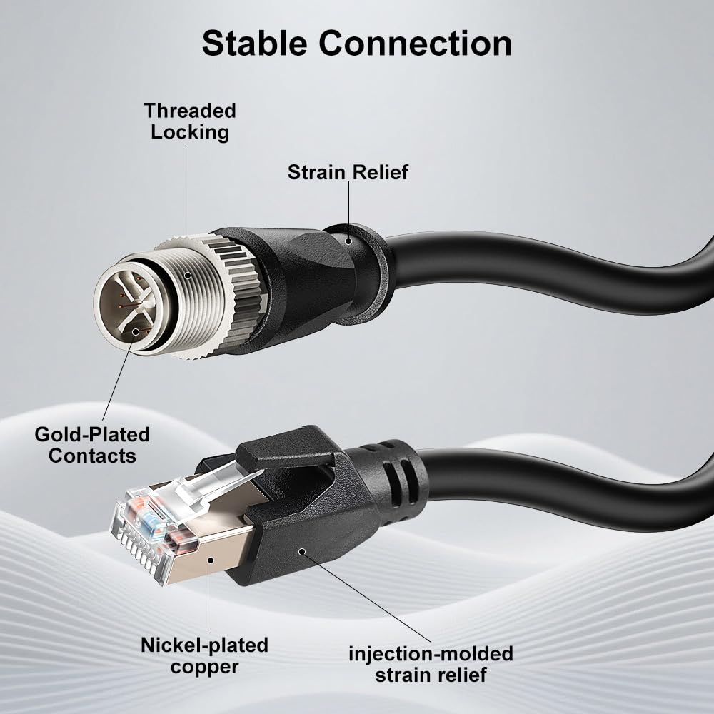 Alvin's Cables M12 X-Code 8 Pin Male to RJ45 Ethernet Cable for Cognex Keyence Camera, High-Flex Cat6a Cable for Industrial Automation, Fieldbus Module, Robotics,30M/98.4ft