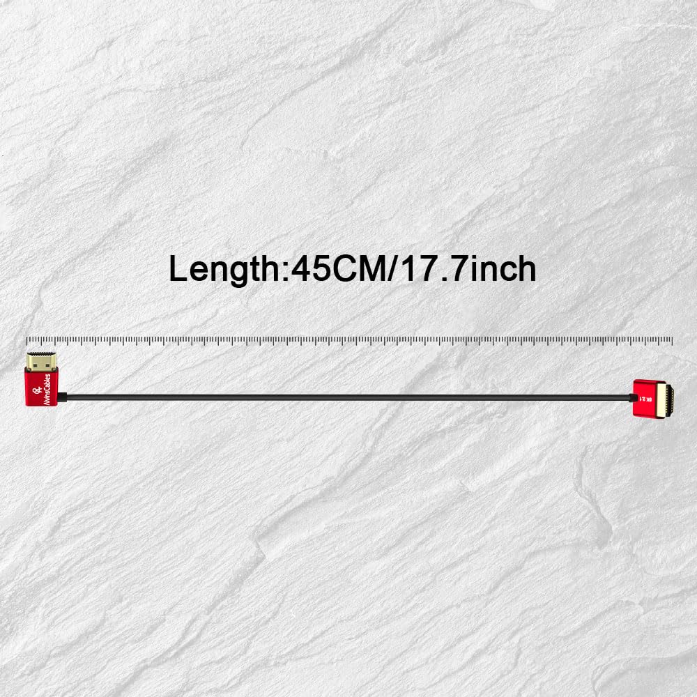 Alvin&#39;s Cables 8K 2.1 HDMI Cable 48Gbps 8K@60Hz 4K@120Hz High Speed Φ2.4mm Ultra-Thin HDMI for Sony A7 A9, BMPCC, for Canon C70, for Atomos Ninja, for Feelworld, Right to Up Angle 45cm|18in