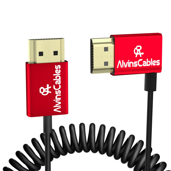 Alvin's Cables 8K HDMI Cable 2.1 48Gbps High Speed Φ2.4mm Ultra-Thin HDMI 8K@60Hz 4K@120Hz for Sony A7 A9, BMPCC, for Canon C70, for Atomos Ninja, for SmallHD, Straight to Left Angle Coiled