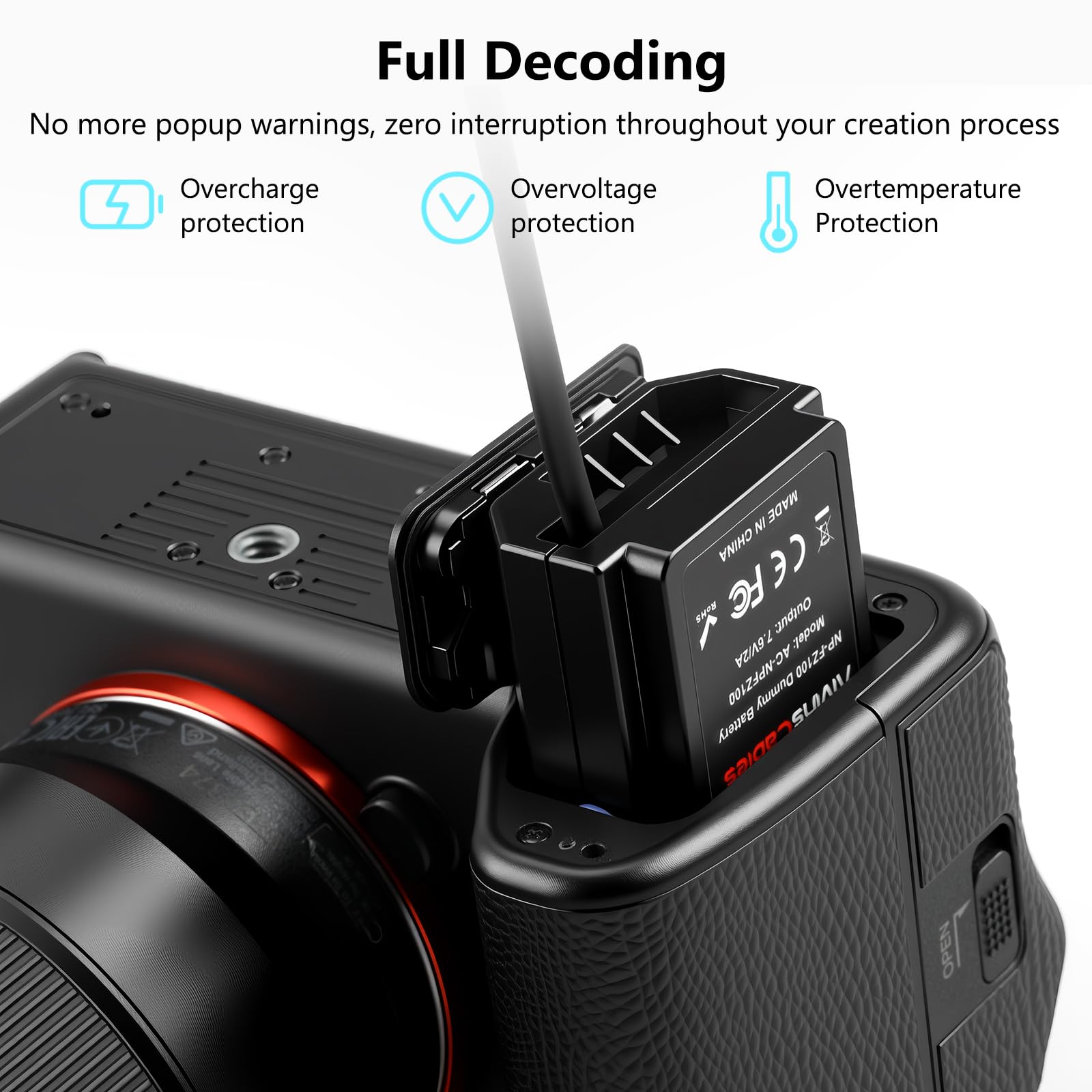 Alvin's Cables NP-FZ100 Dummy-Battery to Dtap Power Cable for Sony A7III A7R A9 ILCE-9 FX3 Digital Camera