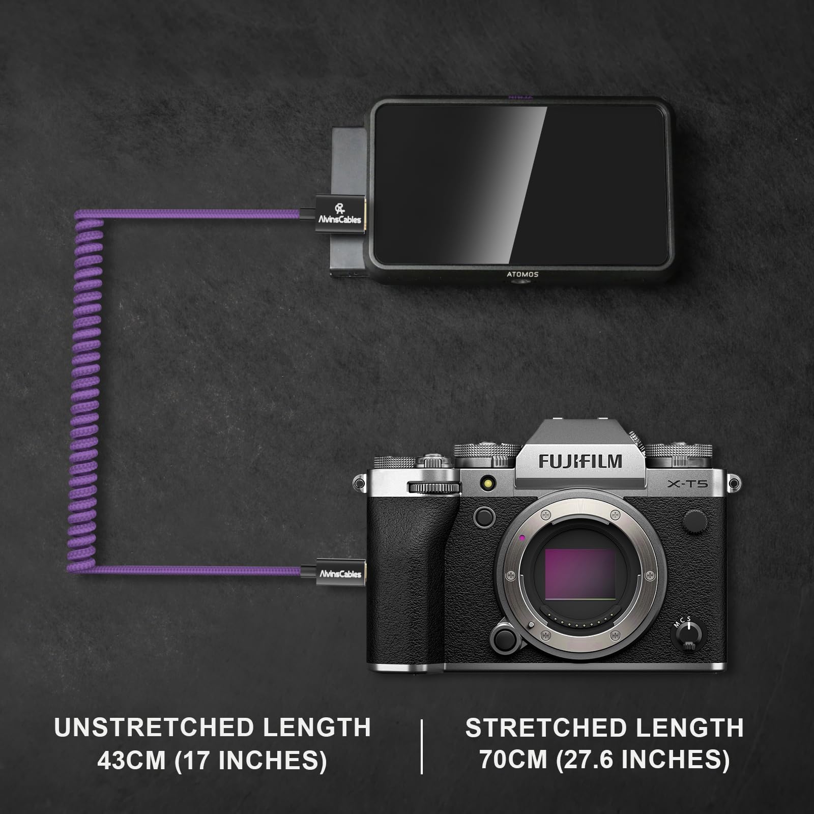 Alvin's Cables 8K 2.1 Micro HDMI to HDMI Coiled Cable for Atomos Ninja V, 8K@60Hz 4K@60Hz High-Speed HDMI Cable for Sony A7RIII A7II A7M3, for Canon R5 M6, for FUJIFILM X-T4 X-T3, Braided Purple