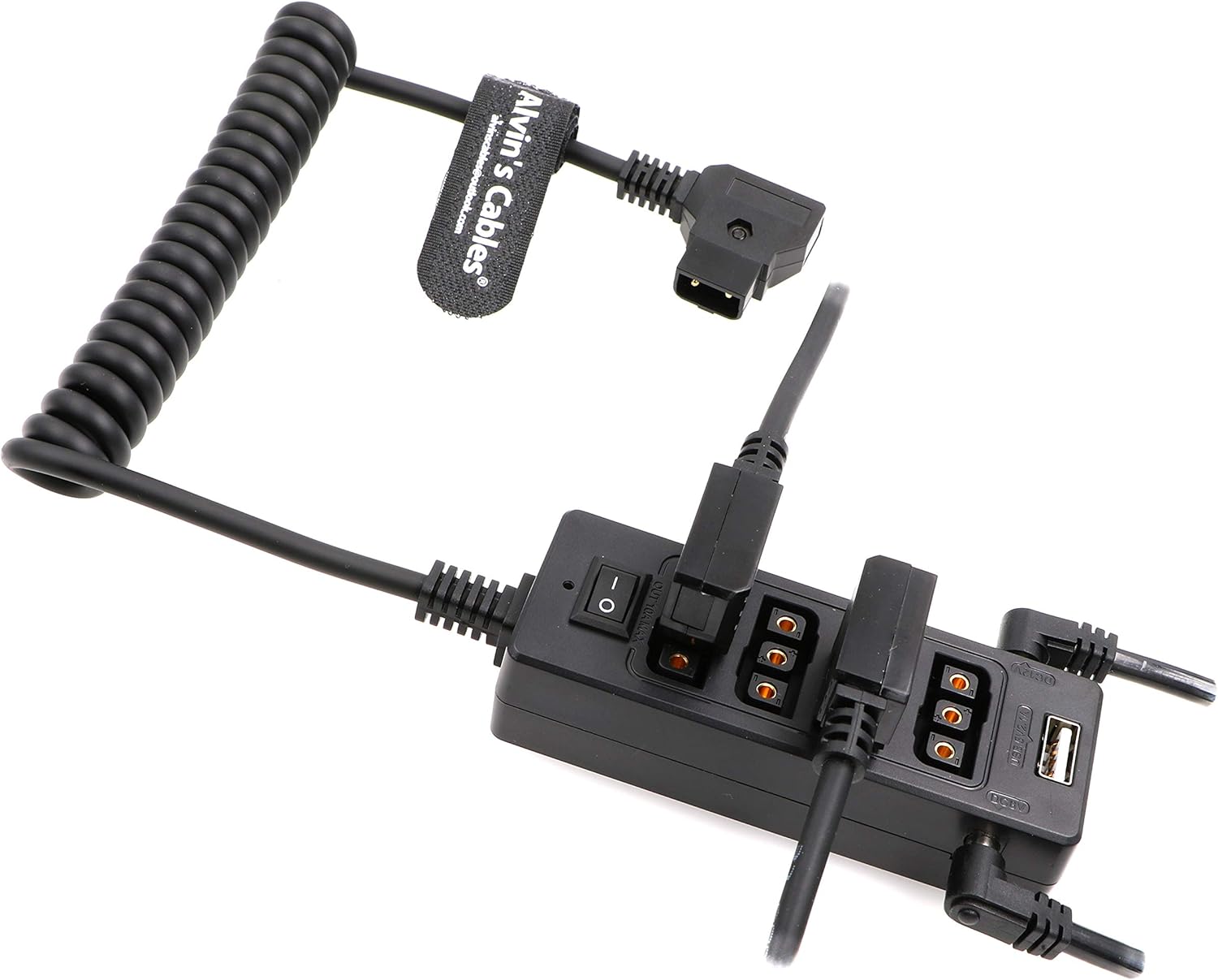 Alvin's Cables D-tap Splitter Cable with Power Switch Male DTap to 4 Female D Tap 2 DC USB for V-Mount Battery for ARRI/RED Camera LCD Monitor LED Video Light Bidirectional Pluggable