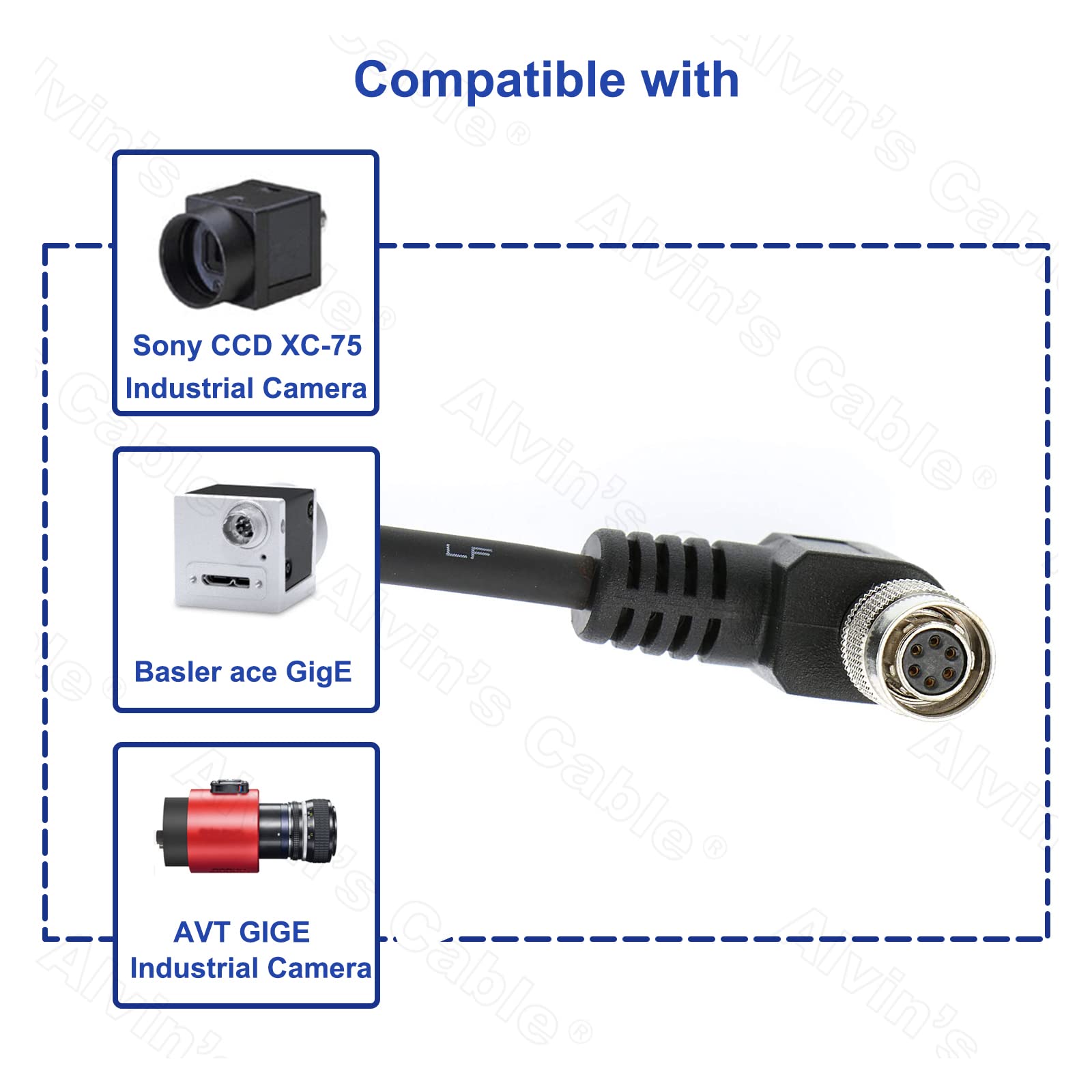 Alvin’s Cables HR10A-7P-6S Hirose 6 Pin Female to Open End Power I/O Cable High Flex Shielded for Sony CCD XC-75, Basler Ace GigE, AVT GigE Industrial Camera 9.8ft/3m