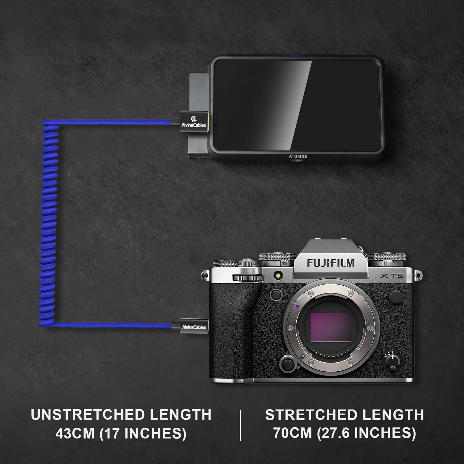 Alvin's Cables 8K 2.1 Micro HDMI to HDMI Coiled Cable for Atomos Ninja V, 8K@60Hz 4K@60Hz High-Speed HDMI Cable for Sony A7RIII A7II A7M3, for Canon R5 M6, for FUJIFILM X-T4 X-T3, Braided Blue