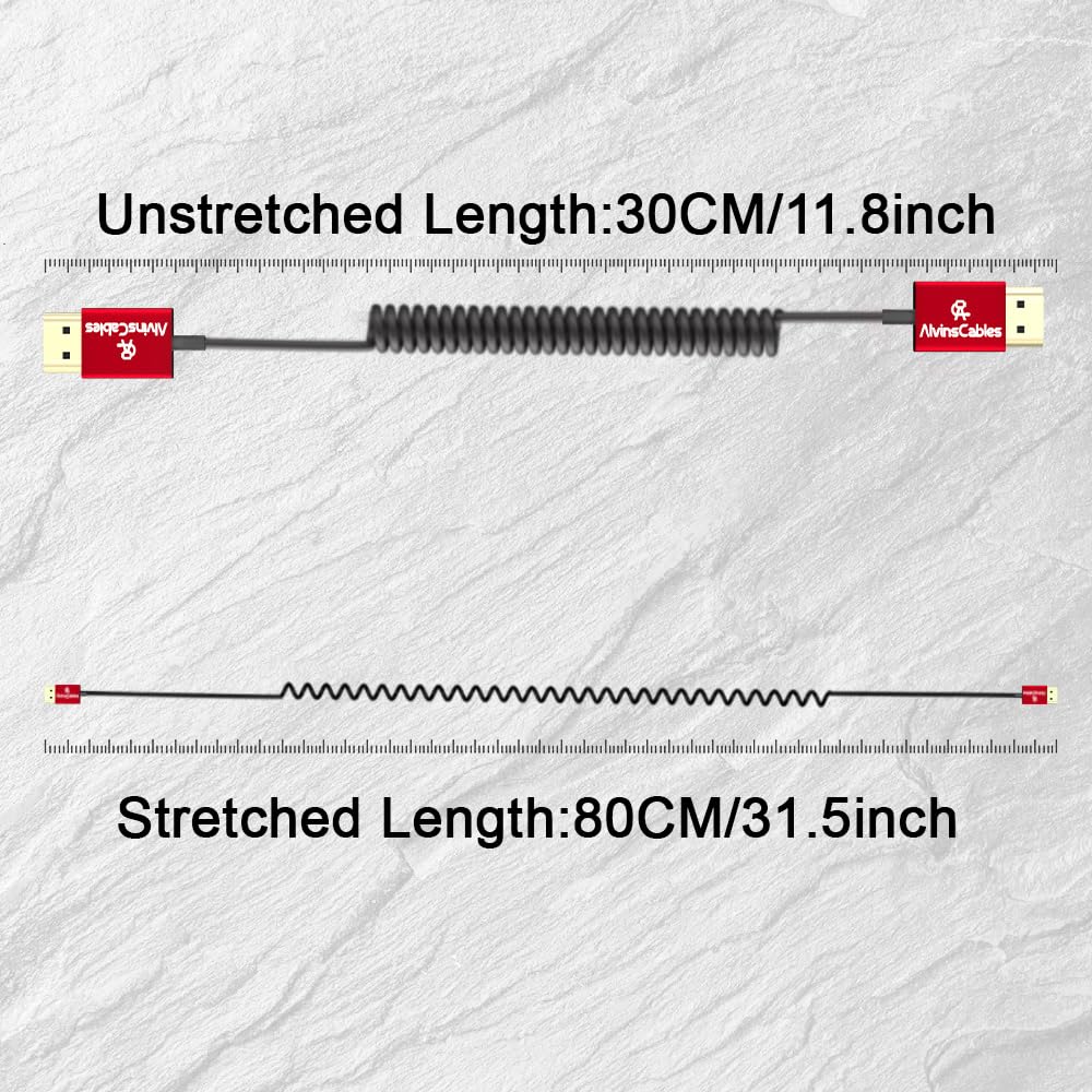 Alvin&#39;s Cables 8K HDMI Cable 2.1 48Gbps High Speed Φ2.4mm Ultra-Thin HDMI 8K@60Hz 4K@120Hz for Sony A7 A9, BMPCC, for Panasonic GH5, for Canon C70, for Atomos Ninja, for SmallHD, Straight Coiled