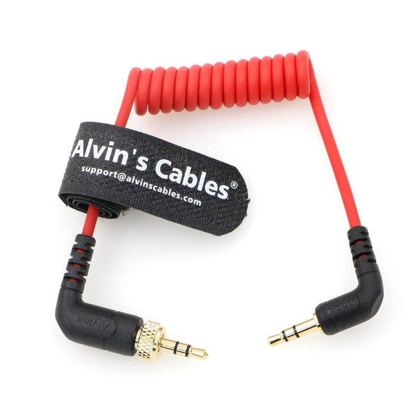 Alvin's Cables Locking 3.5mm TRS to 3.5mm TRS Audio Cable for Sennheiser Deity TC-1 Right Angle TRS Coiled Cable for DSLR| Mirrorless Camera