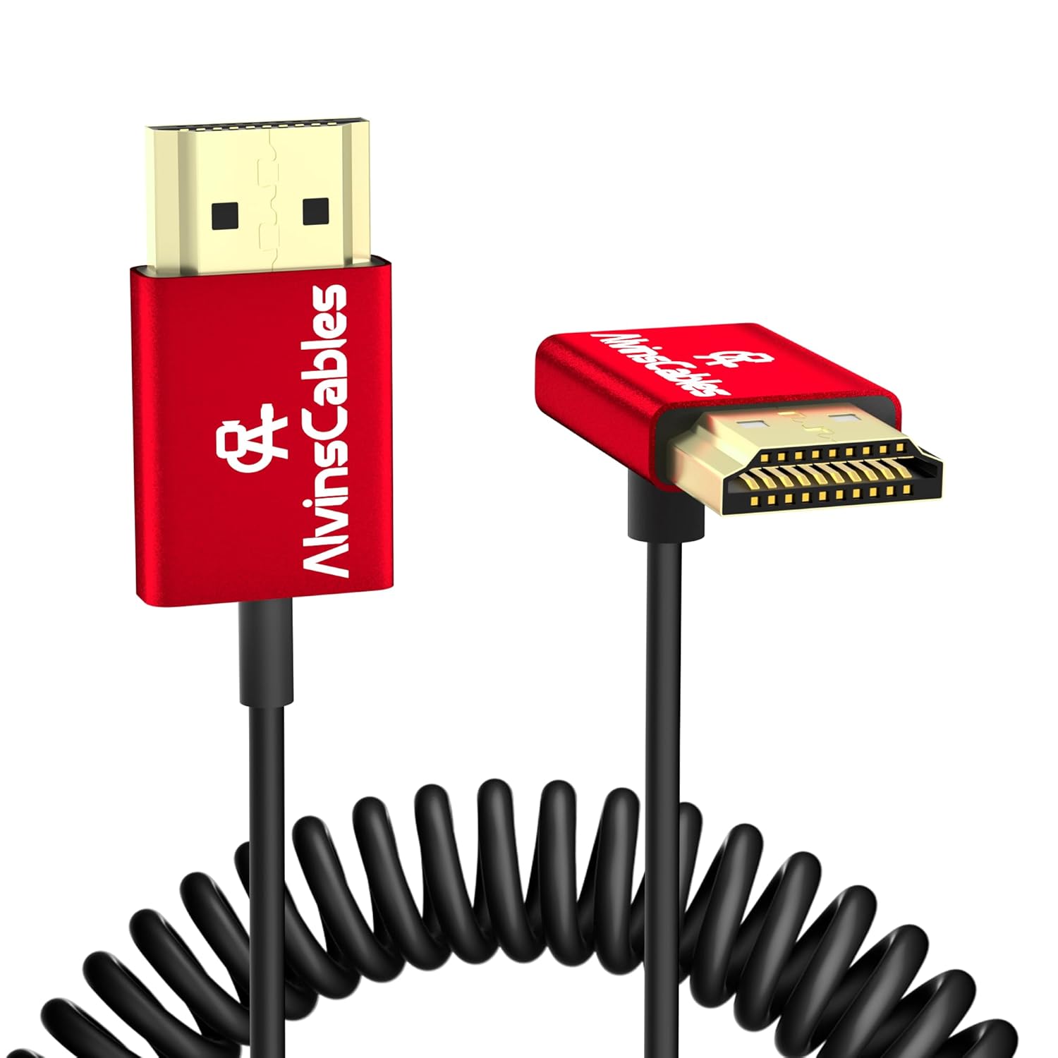Alvin&#39;s Cables 8K 2.1 HDMI Cable 48Gbps 8K@60Hz 4K@120Hz High Speed Φ2.4mm Ultra-Thin HDMI for Sony A7 A9, BMPCC, for Canon C70, for Atomos Ninja, for Feelworld, Straight to Up Angle Coiled
