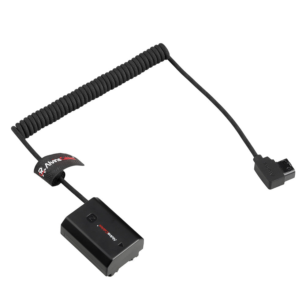 Alvin's Cables NP-FZ100 Dummy Battery to D-TAP Braided Coiled Cable, Black/Red