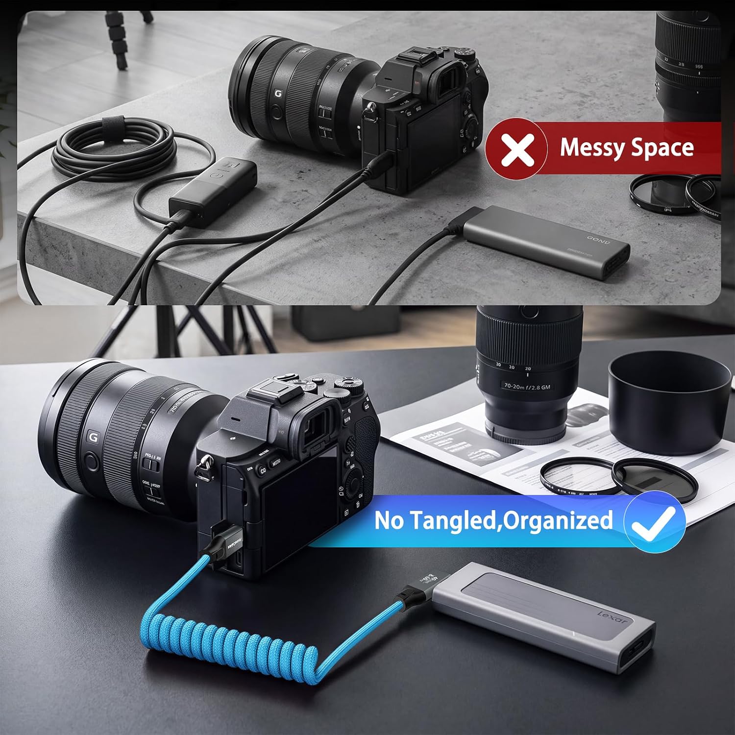 Coiled USB-C to USB-C Cable, Braided Right-Angled USB-C Cable, 40Gbps, 240W PD3.1 Charging, 8K@60Hz Video, USB 4.0 Type C for Thunderbolt 4/3, BMPCC, Canon R5/R6, Sony FX3/A7C, iPhone, Dock/SSD, Blue