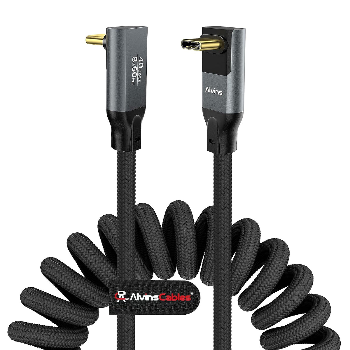 Coiled USB-C Cable, Braided USB-C to USB-C Cable, 40Gbps, 240W PD 3.1 Charging, 8K@60Hz Video, USB4.0 Type C for Thunderbolt 4/3, BMPCC, Canon R5/R6, Sony FX3/A7C, Mac, iPhone, USB-IF Certified