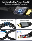 Coiled USB-C Cable, USB 3.2 Gen 2x2 20Gbps, 240W PD 3.1 Charging, 4K@60Hz Video, Right Angled Braided USB-C to USB-C Cable for BMPCC, Canon R5/R6, Sony FX3/A7C, ZCAM, Macbook/iPhone, Dock, SSD, Black