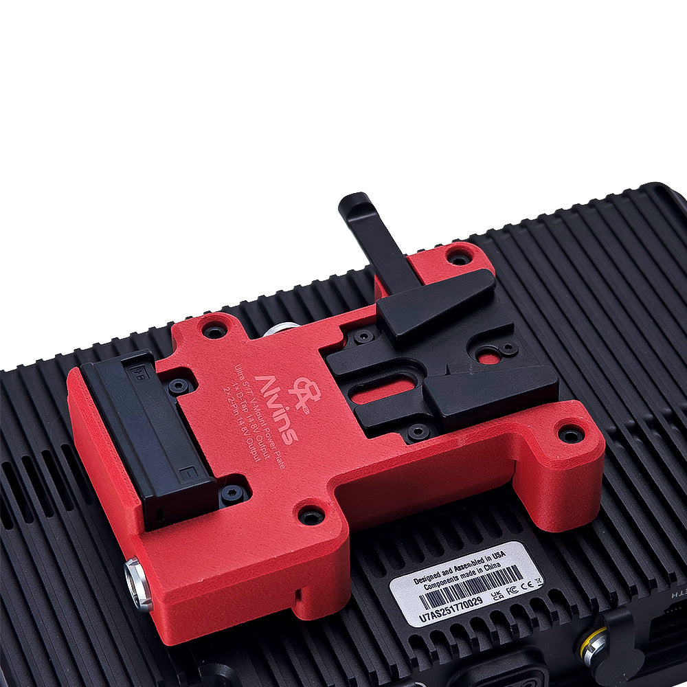 Alvins V-Mount Battery Plate for SmallHD Ultra 5 &amp; Ultra 7, Direct Contact Power Supply with 1 x D-Tap &amp; 2 x 0B 2 Pin Outputs, Red