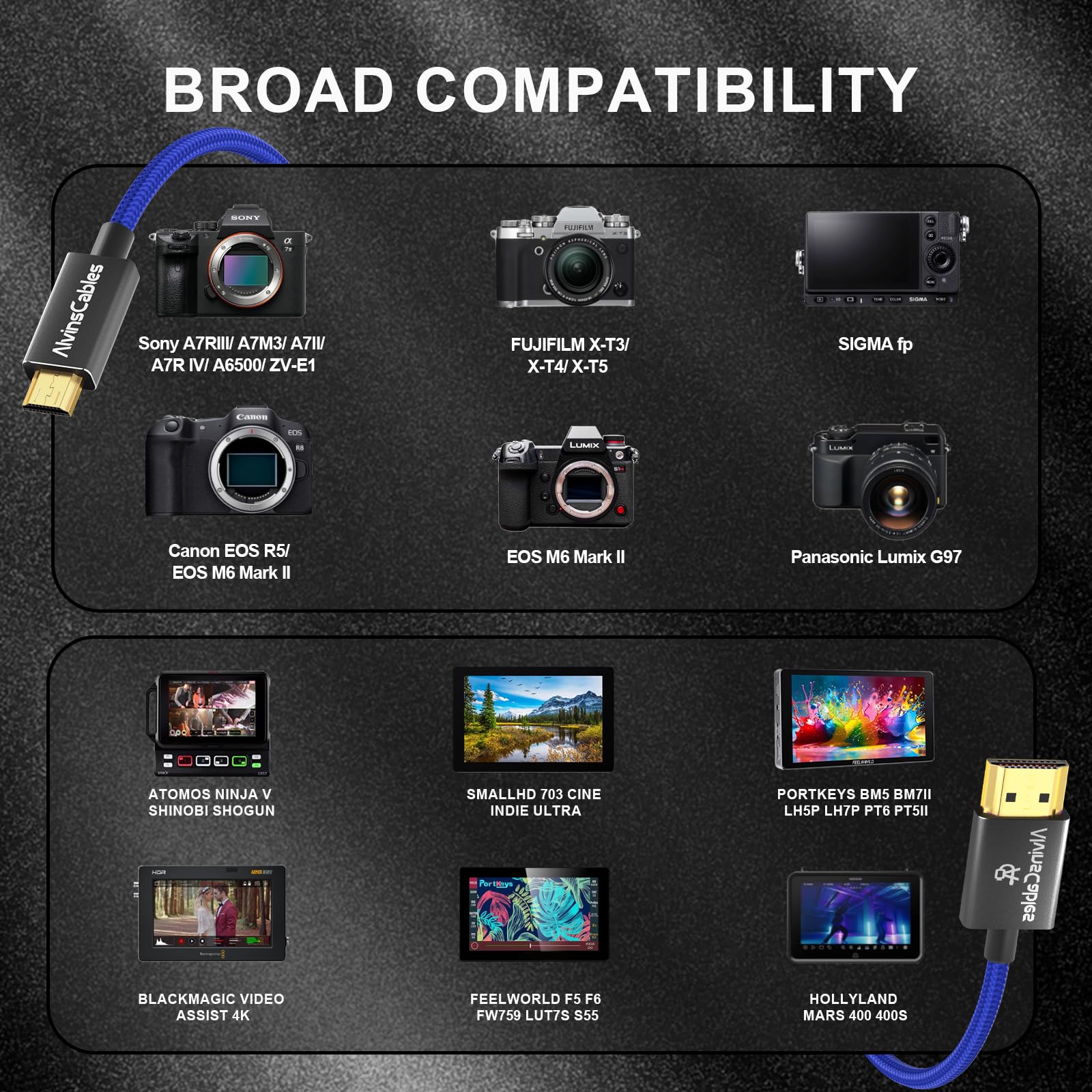 Alvin's Cables 8K 2.1 Micro HDMI to HDMI Coiled Cable for Atomos Ninja V, 8K@60Hz 4K@60Hz High-Speed HDMI Cable for Sony A7RIII A7II A7M3, for Canon R5 M6, for FUJIFILM X-T4 X-T3, Braided Blue