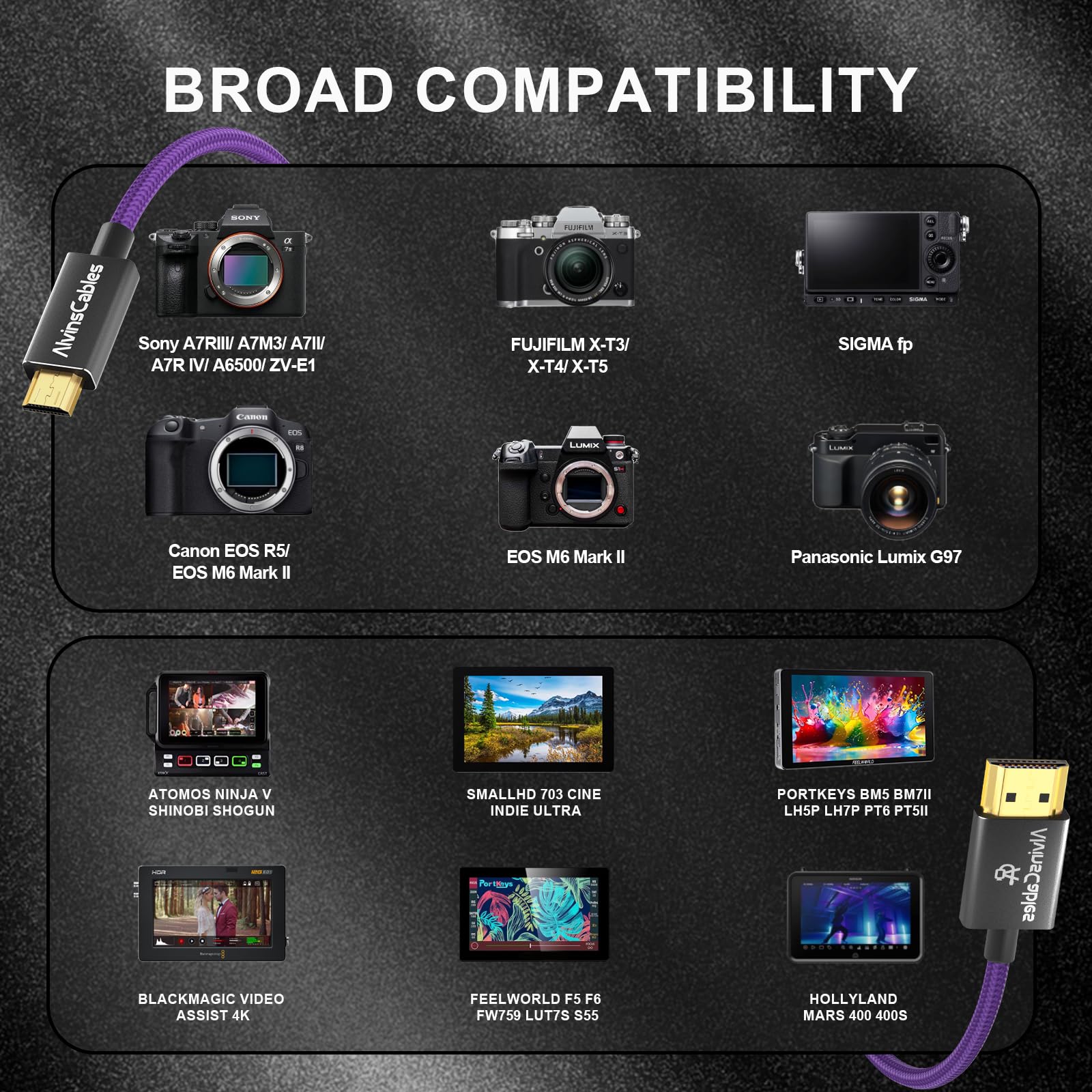 Alvin's Cables 8K 2.1 Micro HDMI to HDMI Coiled Cable for Atomos Ninja V, 8K@60Hz 4K@60Hz High-Speed HDMI Cable for Sony A7RIII A7II A7M3, for Canon R5 M6, for FUJIFILM X-T4 X-T3, Braided Purple